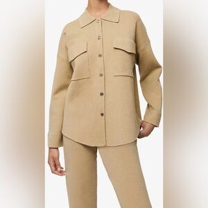 Maje Mimisal Knit Overshirt Jacket Beige Wool Blend Oversized Button Front